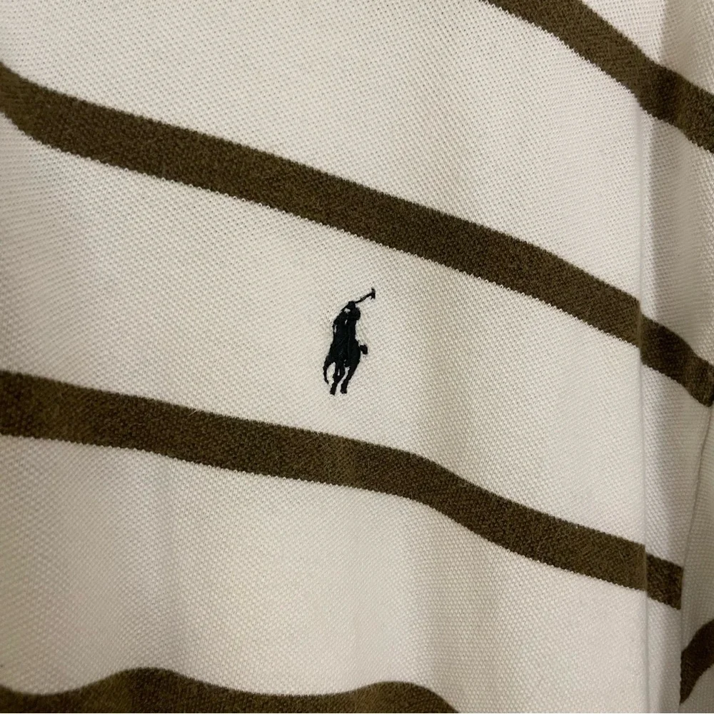 $14 OR 4 for $40 Ralph Lauren Men's White and Brown Striped Polo Shirt XXL READ